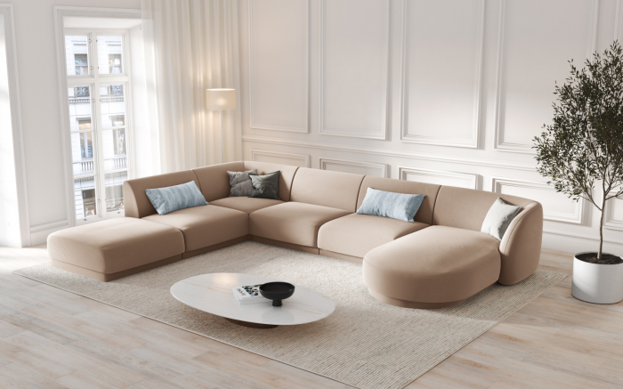 Coltar modular Miley in forma de U cu tapiterie din catifea si colt pe partea stanga, cappuccino [5]