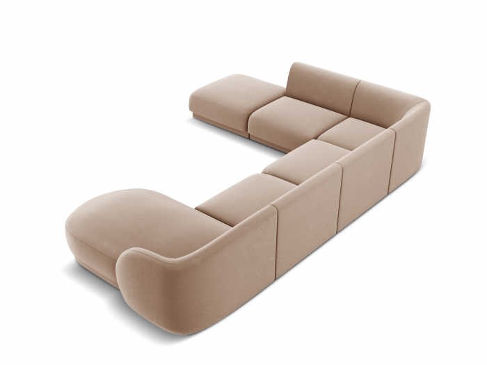 Coltar modular Miley in forma de U cu tapiterie din catifea si colt pe partea stanga, cappuccino [3]