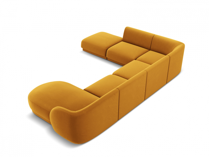 Coltar modular Miley in forma de U cu tapiterie din catifea si colt pe partea stanga, galben [3]