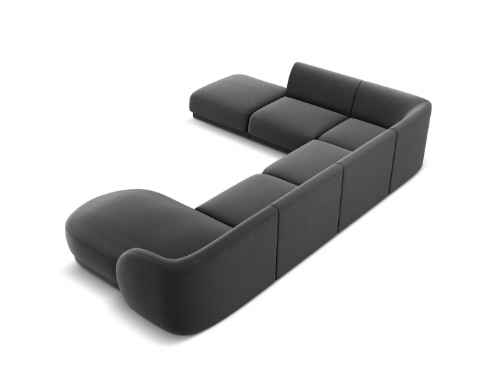 Coltar modular Miley in forma de U cu tapiterie din catifea si colt pe partea stanga, gri [2]