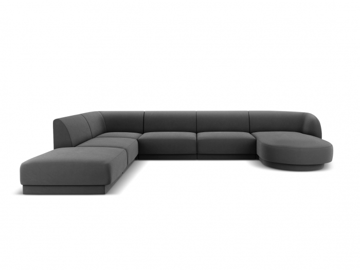 Coltar modular Miley in forma de U cu tapiterie din catifea si colt pe partea stanga, gri [3]