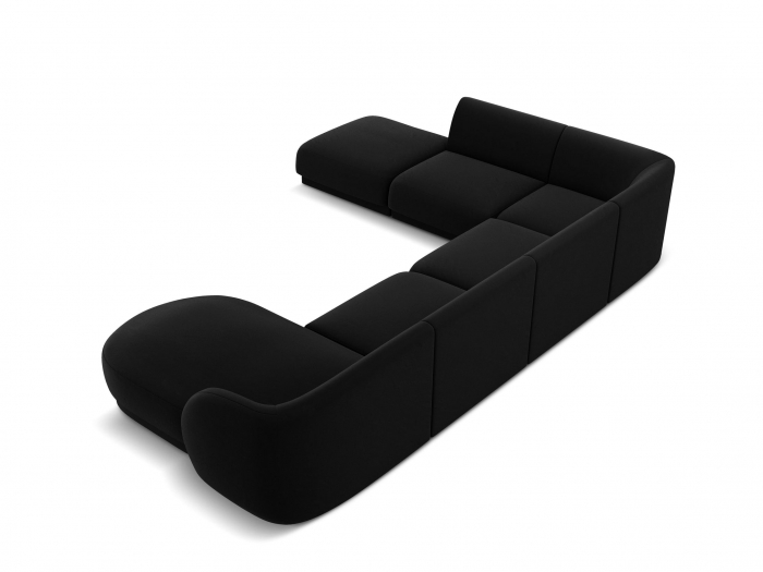Coltar modular Miley in forma de U cu tapiterie din catifea si colt pe partea stanga, negru [4]