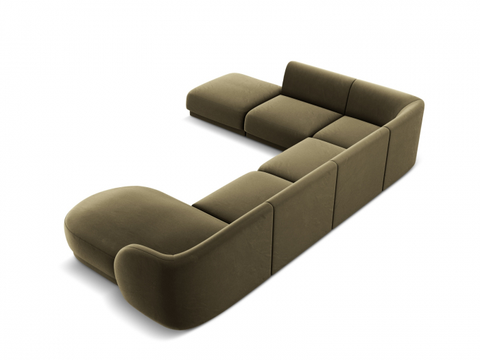 Coltar modular Miley in forma de U cu tapiterie din catifea si colt pe partea stanga, verde [3]