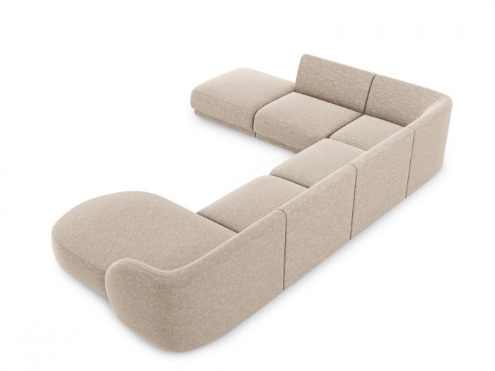Coltar modular Miley in forma de U cu tapiterie din tesatura structurala si colt pe partea stanga, bej [3]