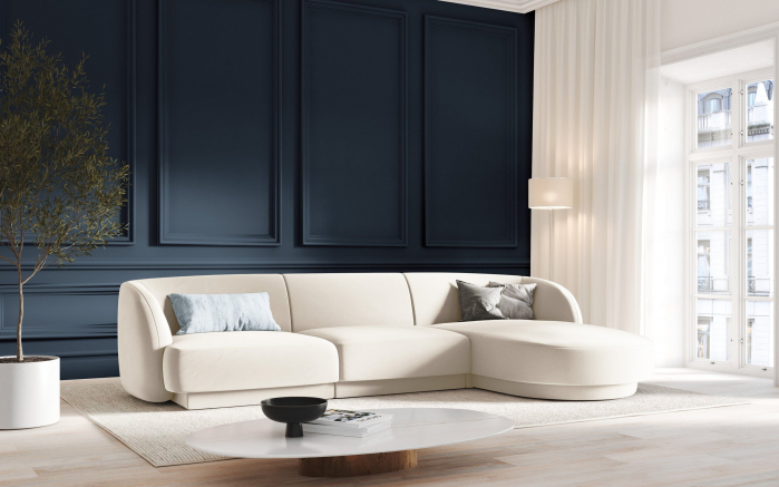 Coltar modular Miley tapiterie din catifea si colt pe partea dreapta, bej deschis [2]
