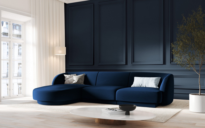 Coltar modular Miley tapiterie din catifea si colt pe partea stanga, albastru royal [2]