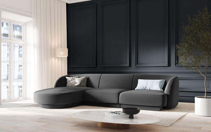 Coltar modular Miley tapiterie din catifea si colt pe partea stanga, gri [2]