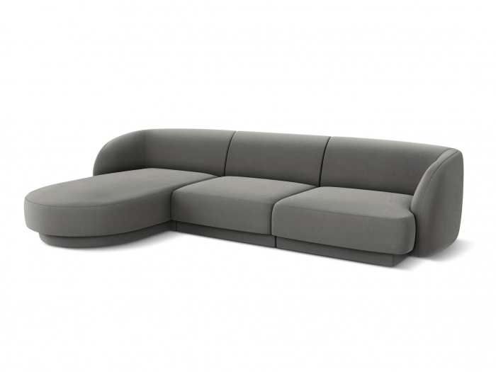 Coltar modular Miley tapiterie din catifea si colt pe partea stanga, gri deschis [3]