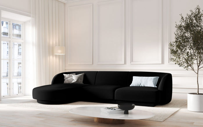 Coltar modular Miley tapiterie din catifea si colt pe partea stanga, negru [2]