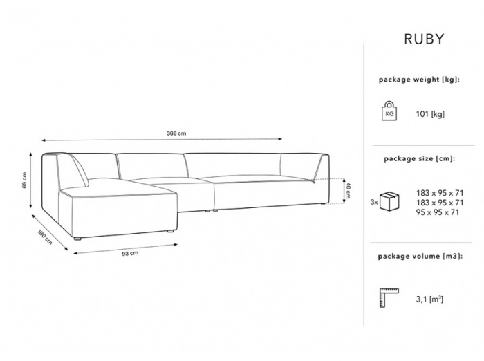 Colțar modular Ruby, cu 5 locuri colț pe partea stângă și tapițerie din catifea [7]