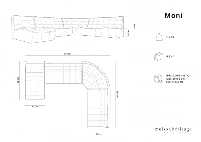 Coltar Moni cu 8 locuri in forma de U, colt pe partea dreapta si tapiterie din tesatura structurala [5]
