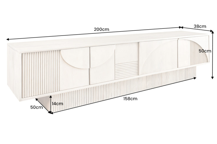 Comada TV ART DECO 200 cm, lemn de mango 3D, vopsit în alb [14]