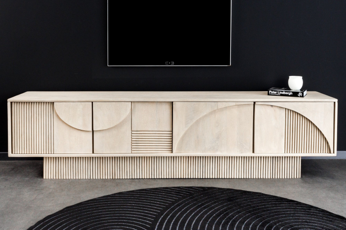 Comada TV ART DECO 200 cm, lemn de mango 3D, vopsit în alb [4]