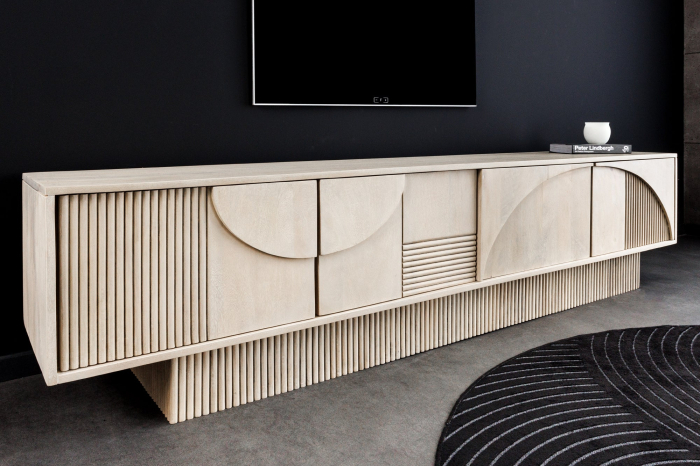 Comada TV ART DECO 200 cm, lemn de mango 3D, vopsit în alb [3]