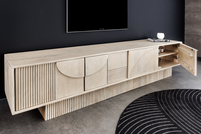Comada TV ART DECO 200 cm, lemn de mango 3D, vopsit în alb [6]