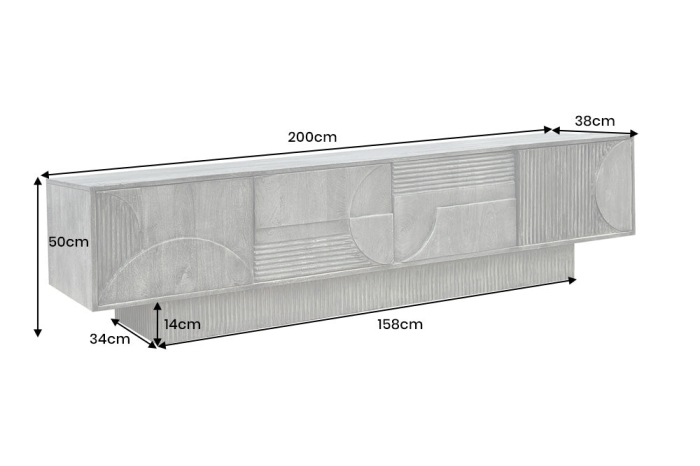 Comoda TV ART DECO din lemn de mango alb, 200 cm [3]