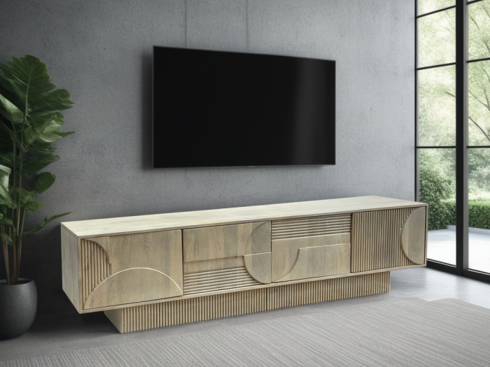 Comoda TV ART DECO din lemn de mango alb, 200 cm [2]
