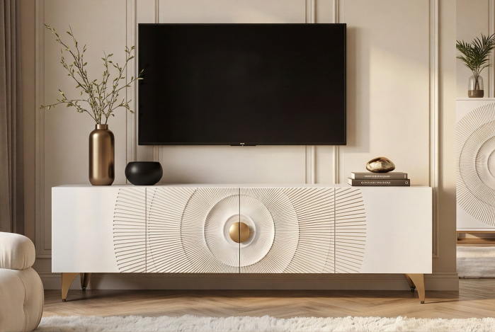 Comoda TV GOLDEN SUNSET 180 cm 3D din lemn de mango, alb [3]