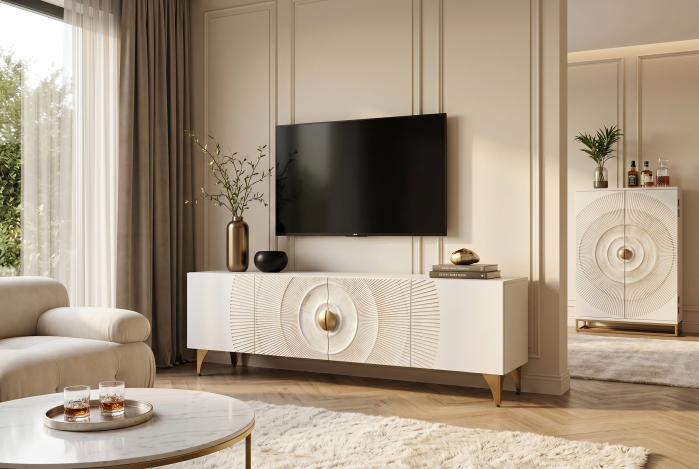 Comoda TV GOLDEN SUNSET 180 cm 3D din lemn de mango, alb [5]