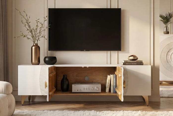 Comoda TV GOLDEN SUNSET 180 cm 3D din lemn de mango, alb [8]