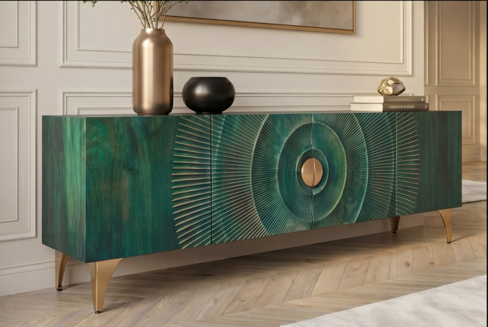 Comoda TV GOLDEN SUNSET 180 cm 3D din lemn de mango, turcoaz [5]