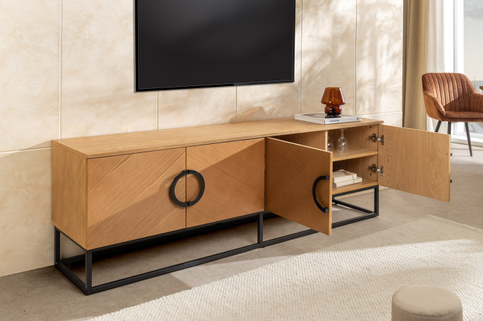 Comoda TV GRANDEZZA din lemn de steja si metal, 180 cm [6]