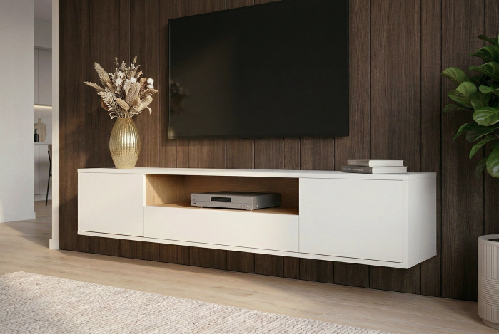 Comoda TV LOFT 150 cm suspendat, alb natural [4]