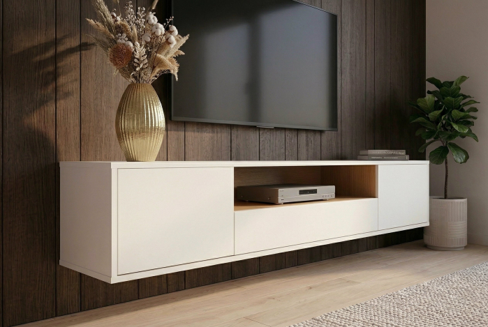 Comoda TV LOFT 150 cm suspendat, alb natural [5]