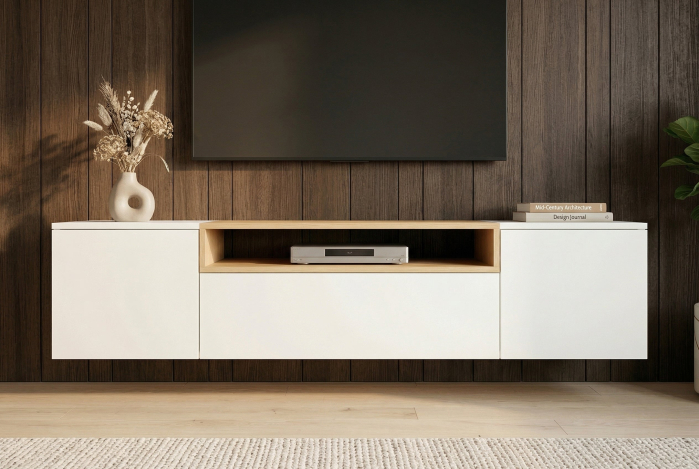 Comoda TV LOFT 160 cm suspendat, alb natural [4]