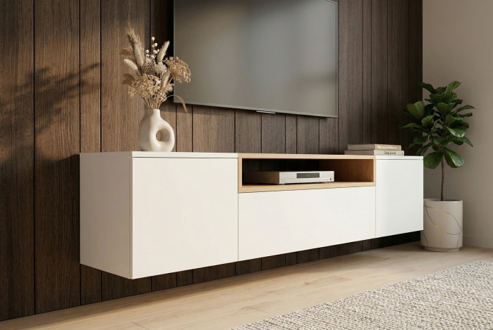 Comoda TV LOFT 160 cm suspendat, alb natural [7]