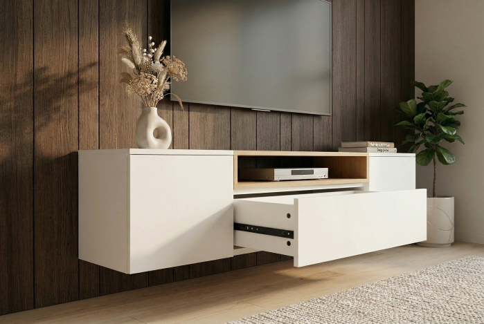 Comoda TV LOFT 160 cm suspendat, alb natural [10]