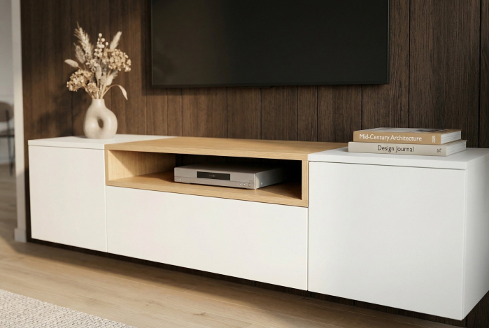 Comoda TV LOFT 160 cm suspendat, alb natural [5]