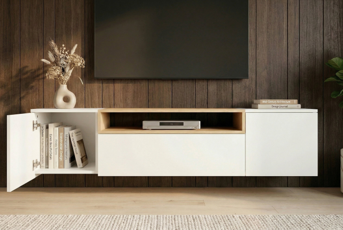 Comoda TV LOFT 160 cm suspendat, alb natural [9]