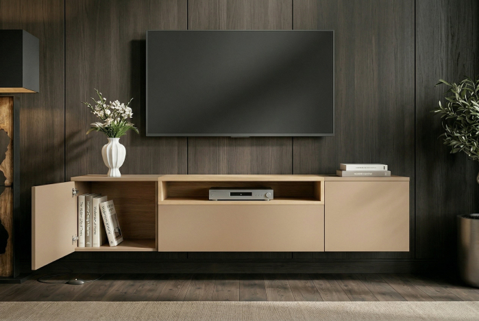 Comoda TV LOFT 160 cm suspendat, culoare gri-bej natural [10]