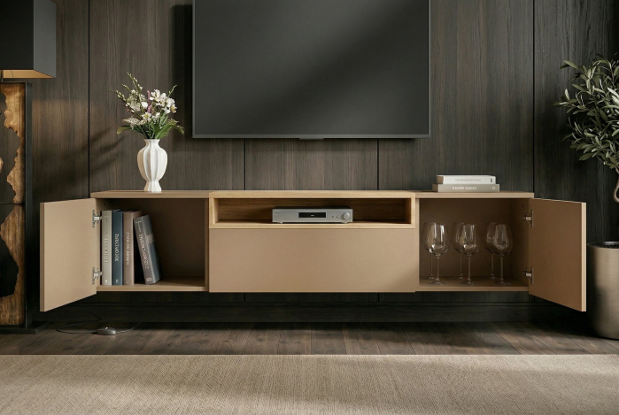 Comoda TV LOFT 160 cm suspendat, culoare gri-bej natural [11]