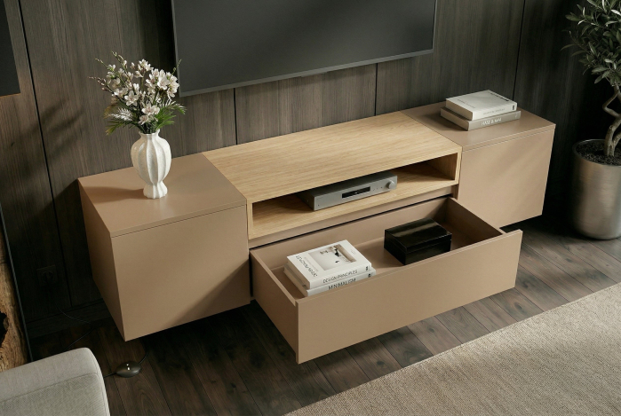 Comoda TV LOFT 160 cm suspendat, culoare gri-bej natural [8]
