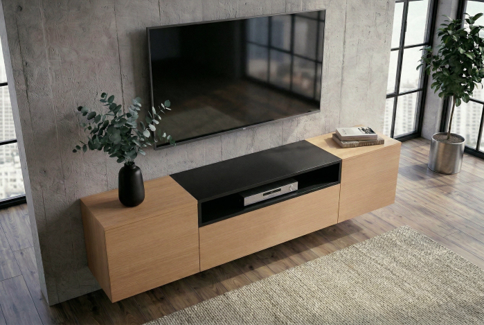Comoda TV LOFT 160 cm suspendat, negru natural [4]