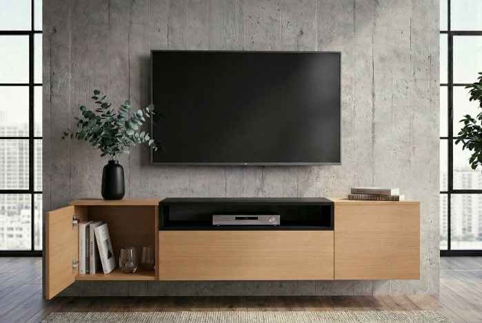 Comoda TV LOFT 160 cm suspendat, negru natural [8]