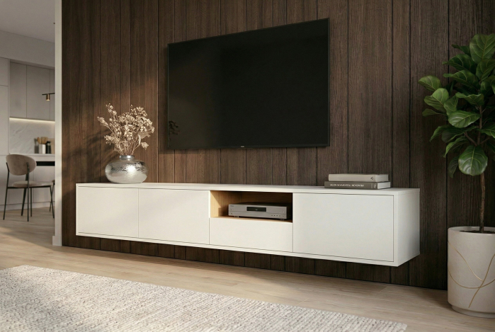 Comoda TV LOFT 200 cm suspendat, alb natural [5]