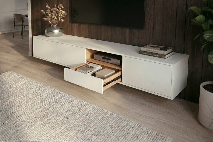 Comoda TV LOFT 200 cm suspendat, alb natural [10]