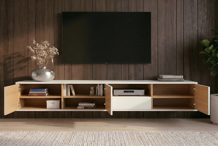 Comoda TV LOFT 200 cm suspendat, alb natural [8]