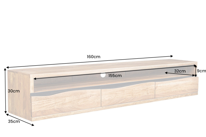 Comoda TV MAMMUT suspendata din lemn de salcam, 160 cm [9]