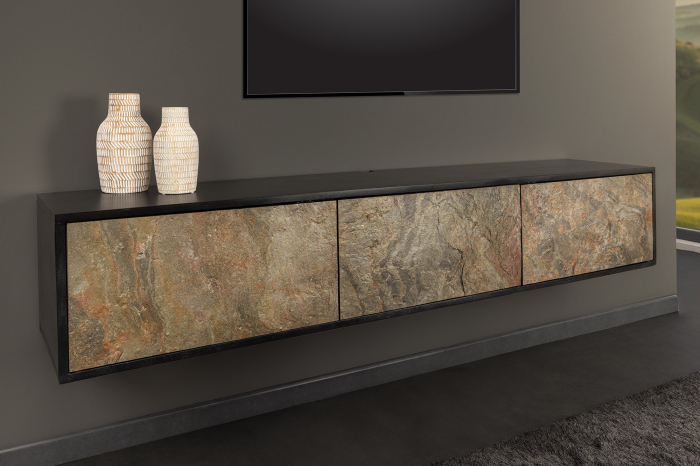 Comoda TV MOUNTAIN SOUL suspendata din salcam cu aspect de piatra, 160 cm [2]
