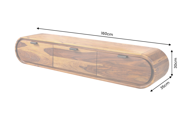 Comodă TV ORGANIC 160 cm, suspendată, formă organică, lemn de sheesham, maro [9]