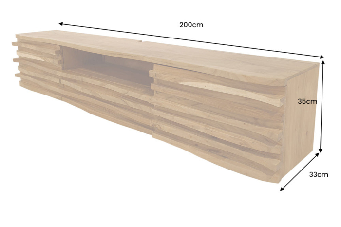 Comodă TV RELIEF 200 cm, cu fațadă suspendată cu relief 3D, din lemn de salcâm natural [12]