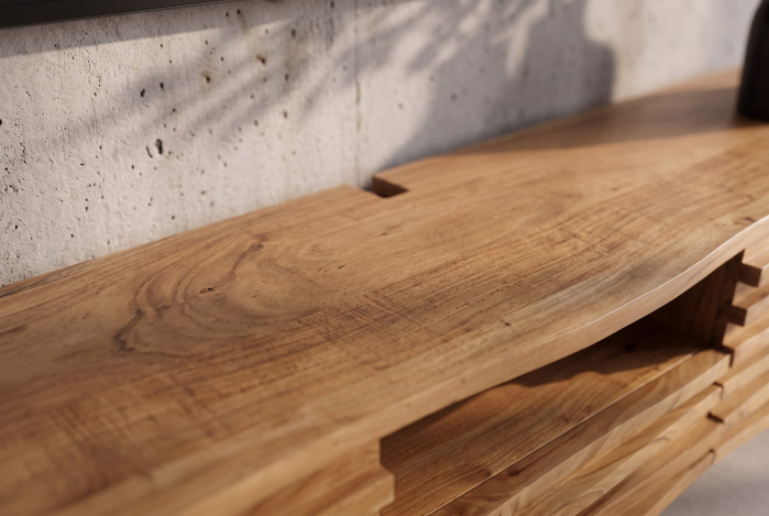 Comodă TV RELIEF 200 cm, cu fațadă suspendată cu relief 3D, din lemn de salcâm natural [6]