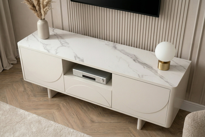 Comoda TV SAVOY 150 cm 3D cu blat din ceramică imitație de marmură albă [8]
