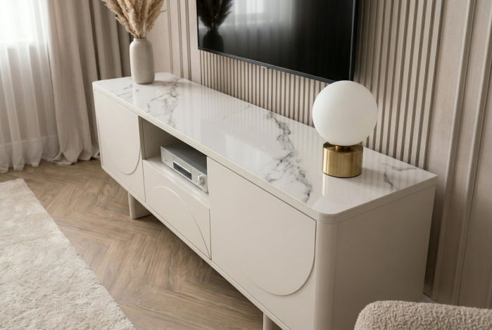 Comoda TV SAVOY 150 cm 3D cu blat din ceramică imitație de marmură albă [7]