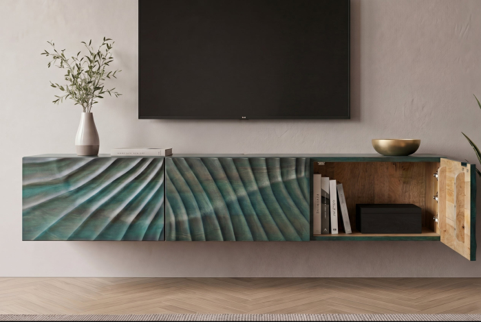 Comoda TV SCORPION 160 cm 3D suspendată din lemn de mango, turcoaz [8]