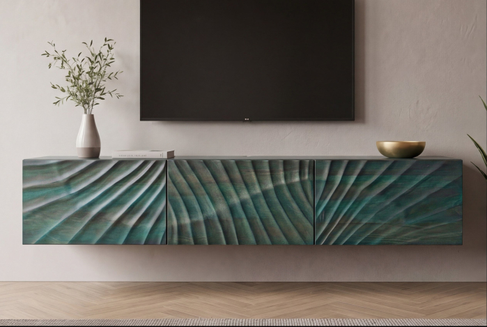 Comoda TV SCORPION 160 cm 3D suspendată din lemn de mango, turcoaz [3]